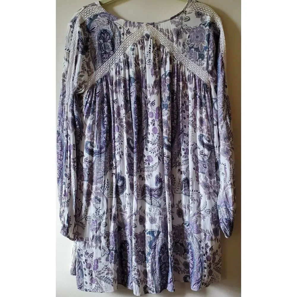 Free People Rain Or Shine Lace Up Mini Dress Ivory Paisley Womens XS - Picture 14 of 15